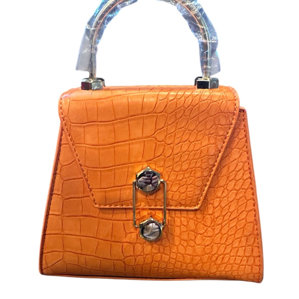 BADGLEY MISCHKA  Trapezoid Matte Croco Flap Over Crossbody bag, orange,NWT